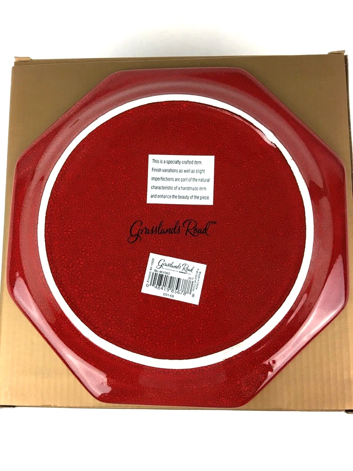 Set of 4 Grasslands Road Monogrammed Dessert Plate Red/Gold Letter R 8.75 in. - Image 3 of 4