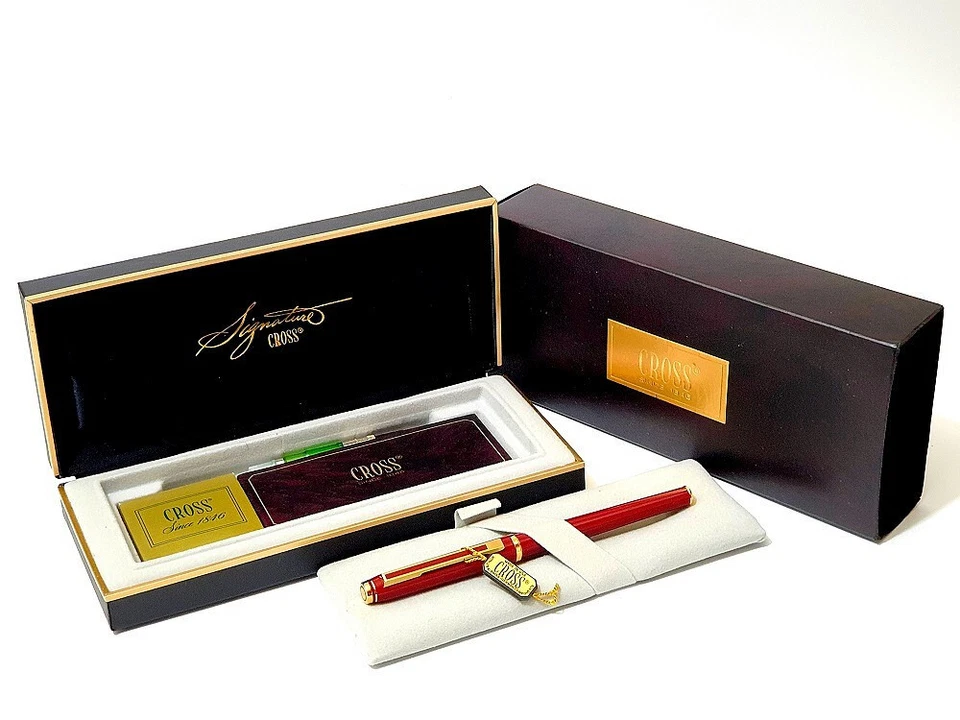 Cross Signature Füller Burgundy Laquer Feder M 18K 750 Gold um 1990 Full Set NEU - Bild 2 von 4