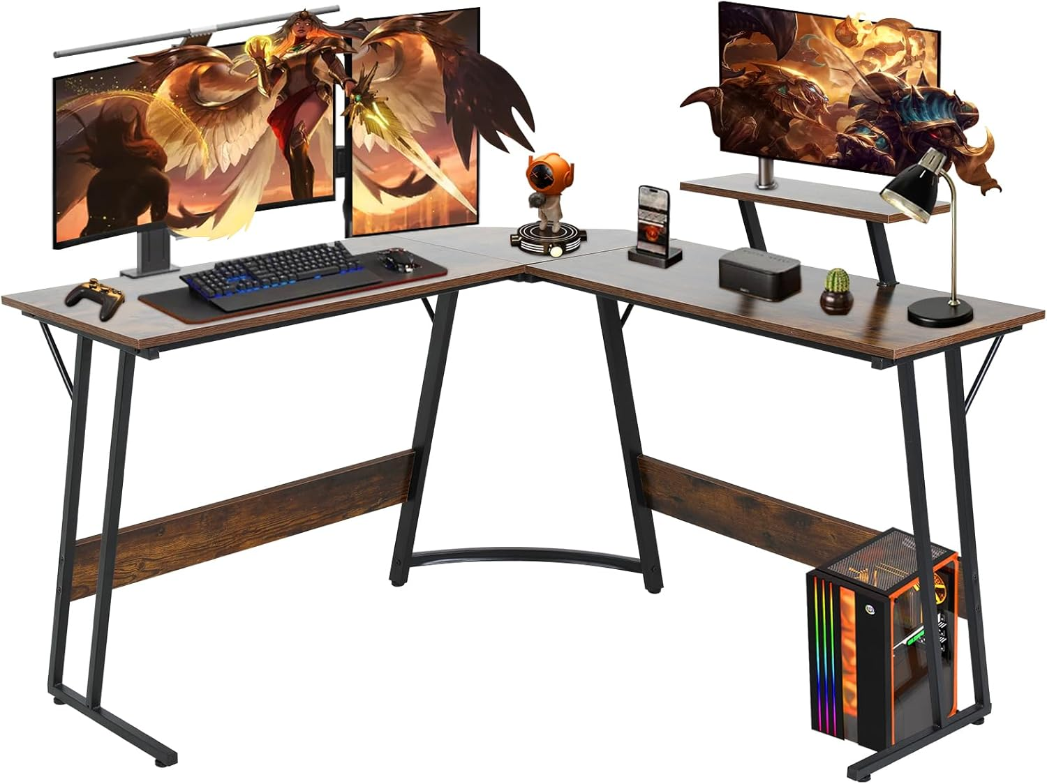 51-Inch L-Shaped Computer Desk with Large Monitor Stand for Home Office-image