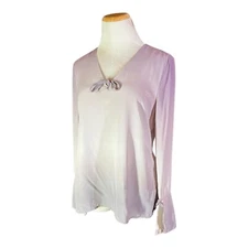 ecru Size M Ombre Dip Dye Silk Blouse Lavender Grey Silver Trim *Flaws