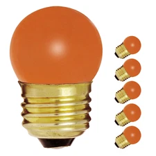 5 Pack CERAMIC ORANGE Mini Globe Sign Bulb 7.5W 120V S11 Medium Base E26