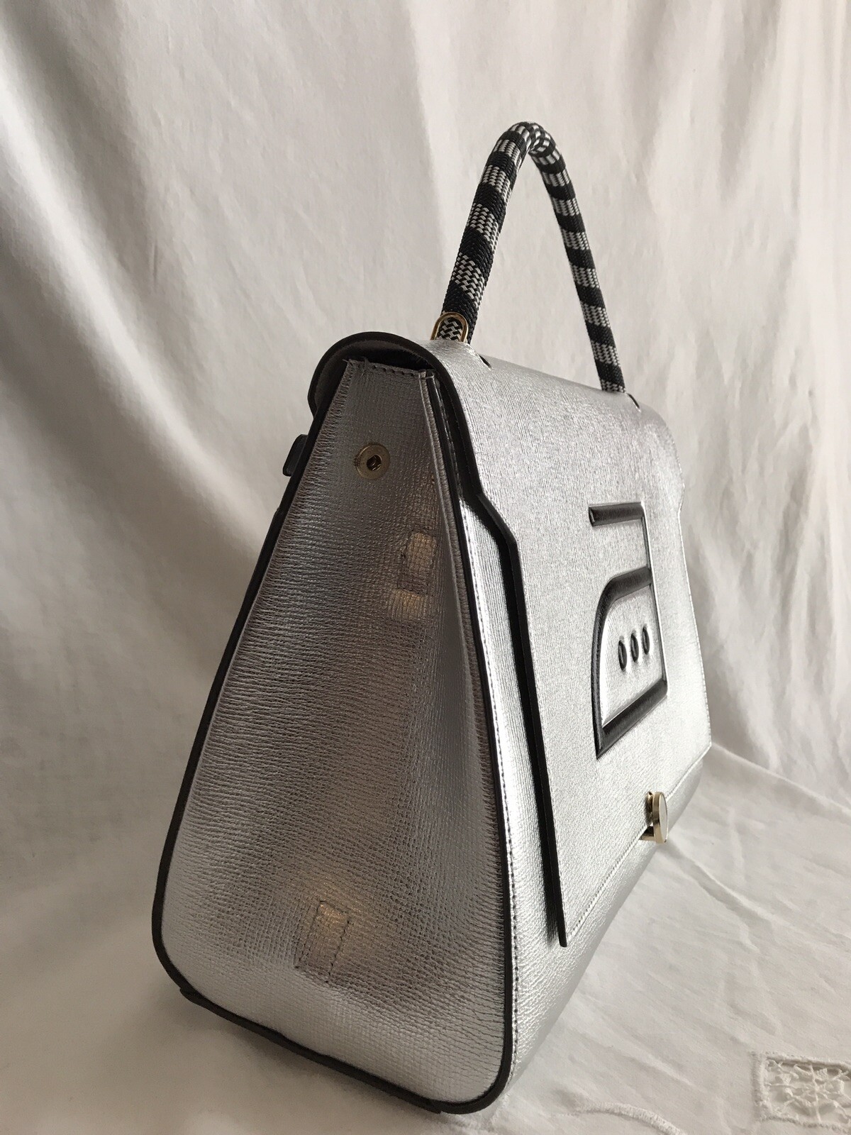Anya Hindmarch Iron Icon Embossed Leather Silver Bag eBay