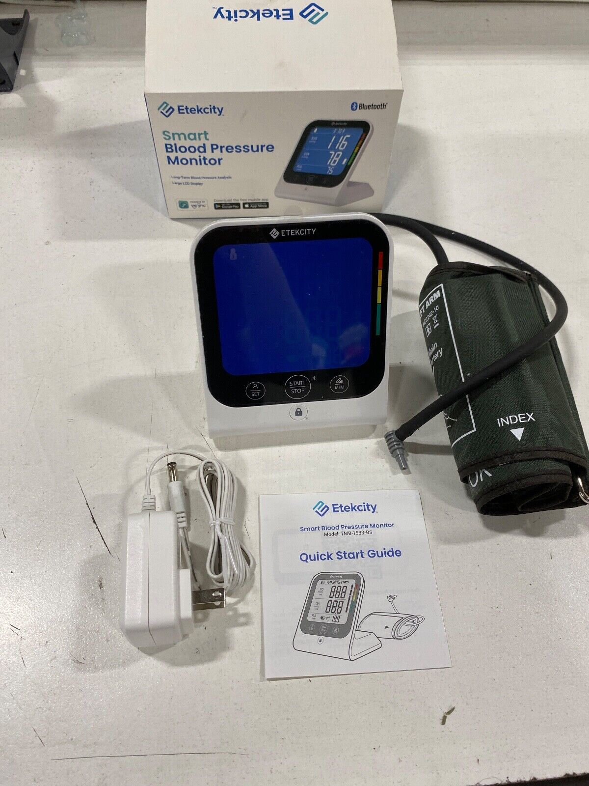 Etekcity TMB-1583-BS Black Blue Bluetooth Smart Blood Pressure Monitor Used