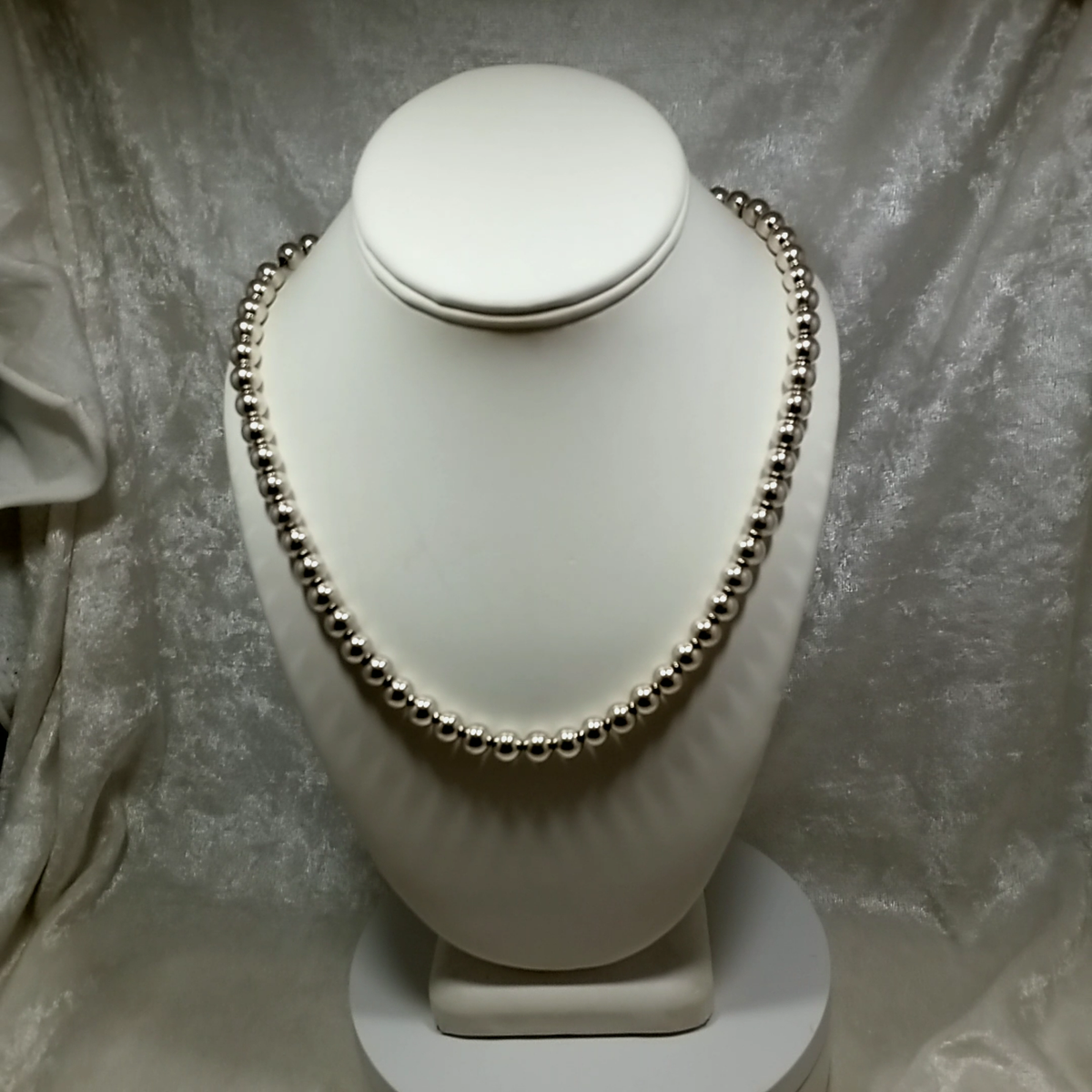 Vintage 925 Sterling Silver 8mm Beaded Necklace on Fine