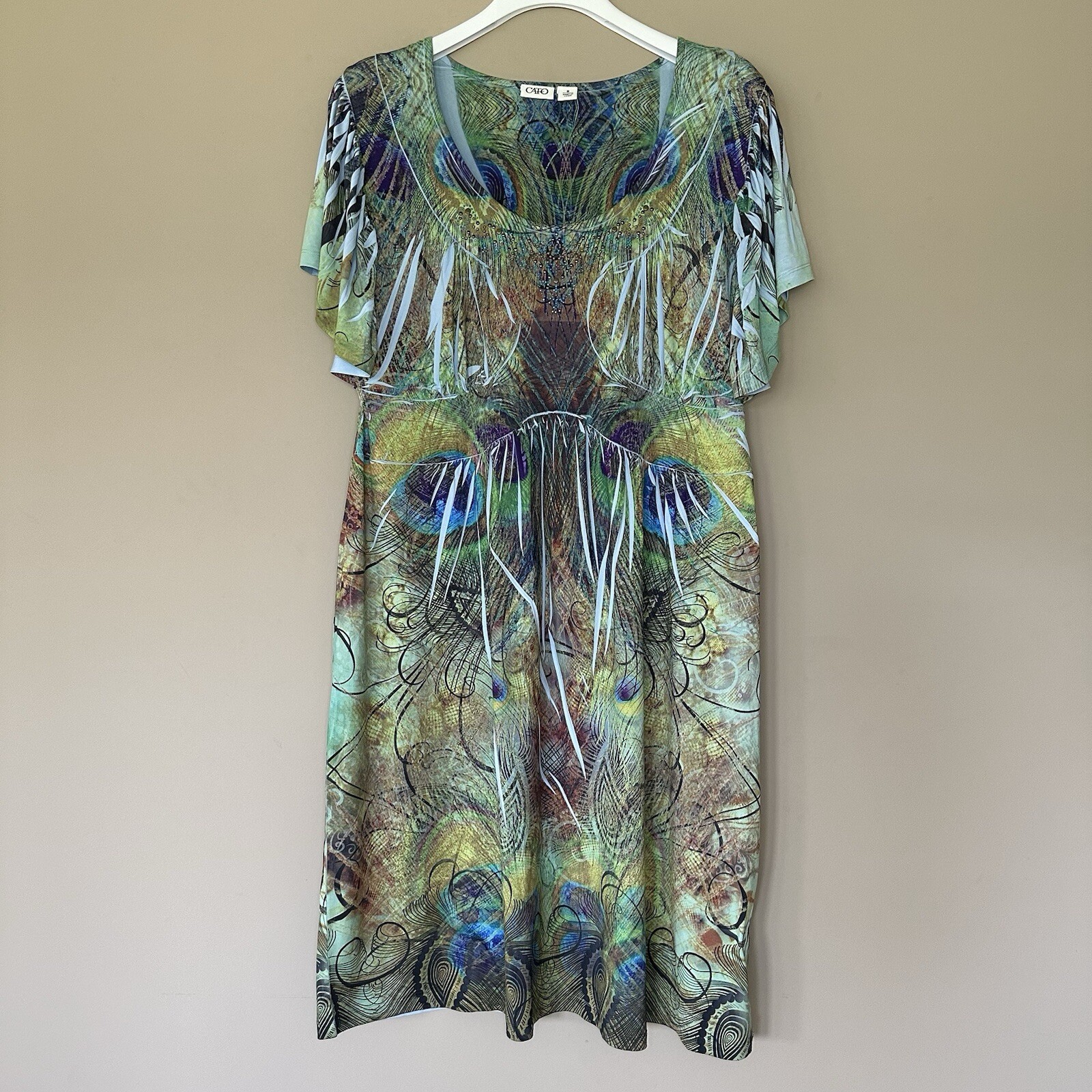 Y2K Peacock Green Fairy Sparkle Stretchy Babydoll Dress 90s Earthy Tone