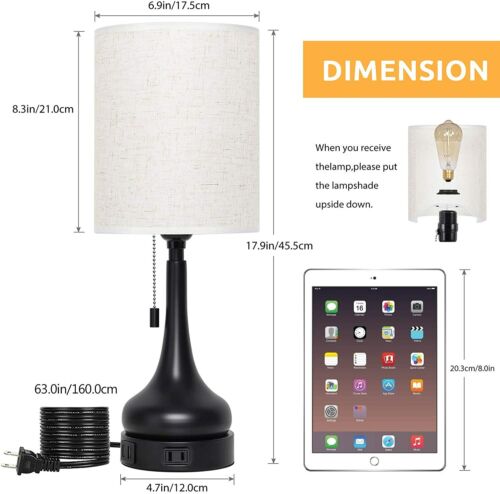 Set of 2 Bedside Lamps w/2 USB Ports, Pull Chain Switch for Bedroom, Living Room - Picture 2 of 8