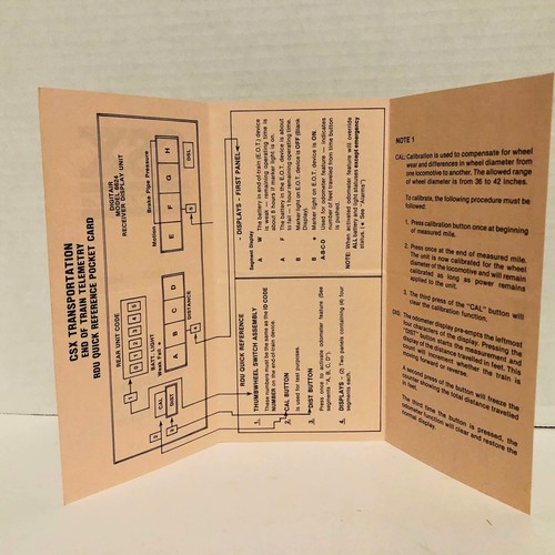 CSX Transportation End Of Train Telemetry RDU Quick Reference Pocket Guide - Picture 24 of 24