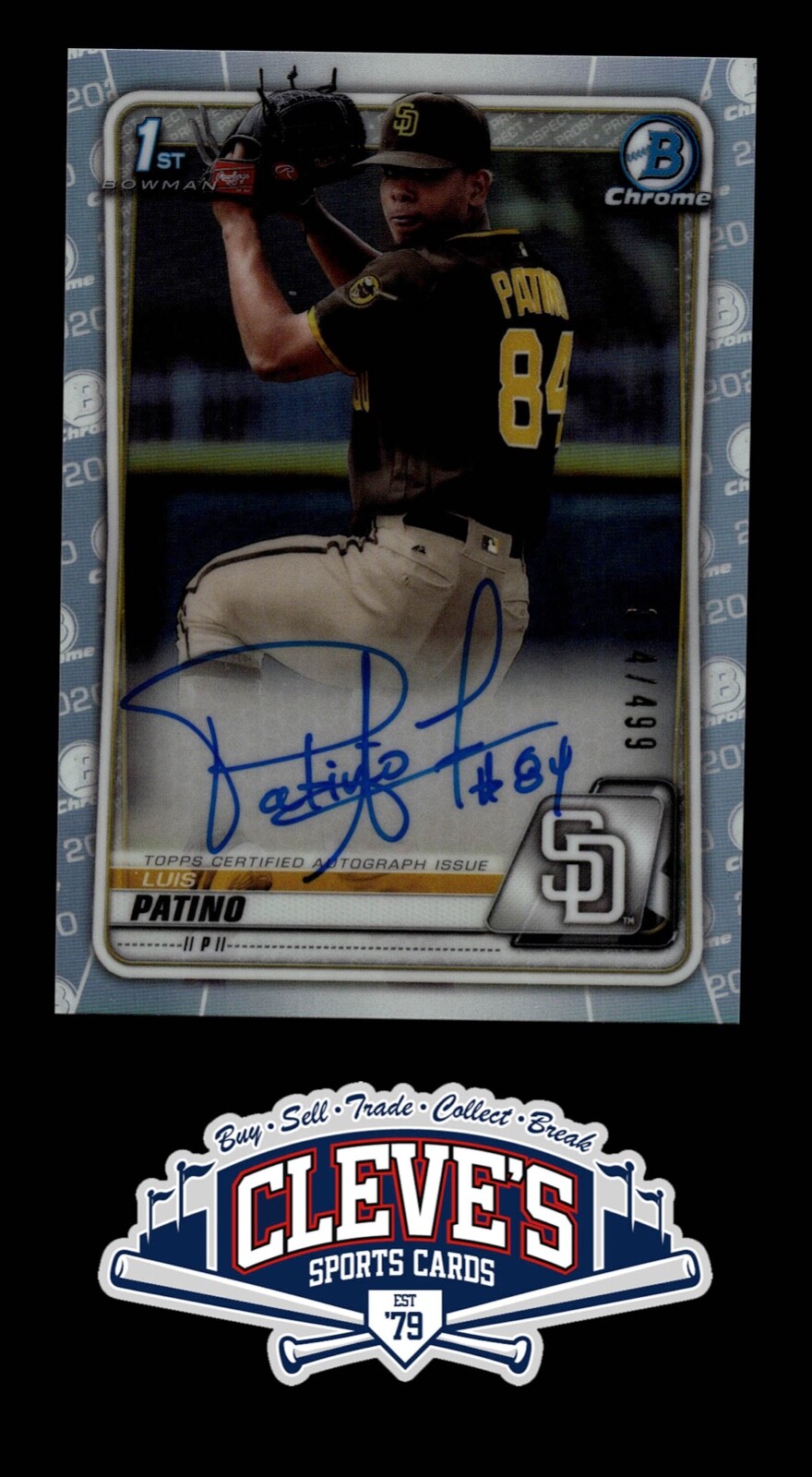 2020 BOWMAN CHROME AUTO LUIS PATINO 364/499 REFRACTOR San Diego PADRES