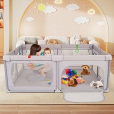 Baby Playpen Extra Large Play Yard for Babies and Toddlers-Light Grey