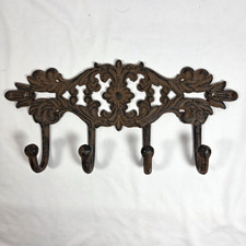 VTG Cast Iron 4 Hook Victorian Coat Towel Accessory Hanger