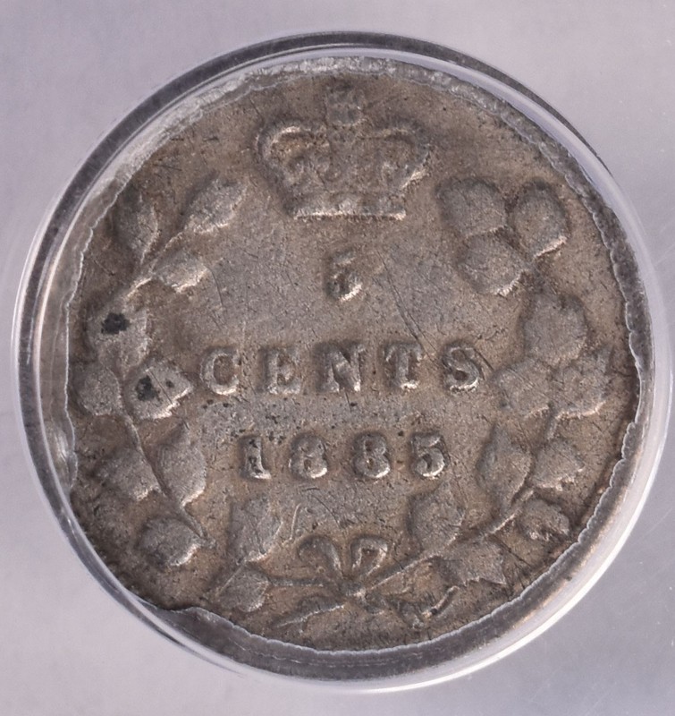 1885 Canada Silver 5 Cents - ANACS VG8 Details - Large 5 