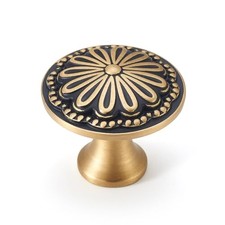 and Brushed-Gold Cabinet-Knobs - Pack Flower Brass Drawer Pulls for 2 Black