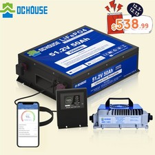 48V 50Ah LiFePO4 Lithium Battery Golf Cart Smart Monitor RV with 18A Charger