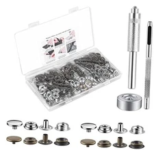 200 Pcs (50 Sets) Leather Snap Fastener Kit Tool 5/8 inches Bronze+Silver