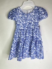 Tahari Girl Blue White Floral Eyelet Fit Flare Dress Short Sleeve Girls Size 3T