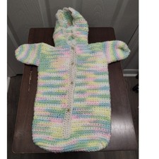 Vintage Handmade Pastel Multicolor Newborn Baby Bunting Hooded Sleeper Sack