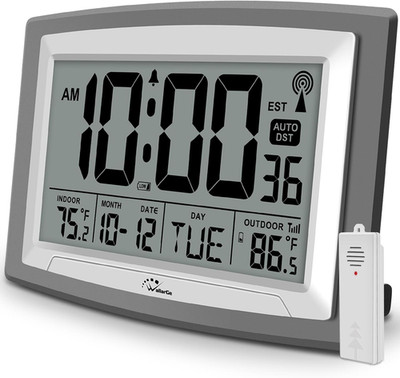 Atomic Clock with Outdoor and Indoor Temperature - 12.5 Inch Self-Setting Digita