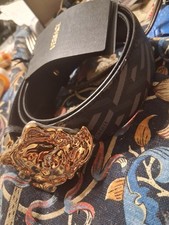 450 VERSACE Men Reversible Medusa Baroque Print Black Leather Belt 85/34 NEW