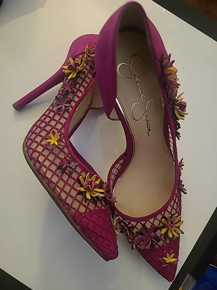Bombas de salto Jessica Simpson femininas D'Orsay Leighah rosa floral - Imagem 2 de 4
