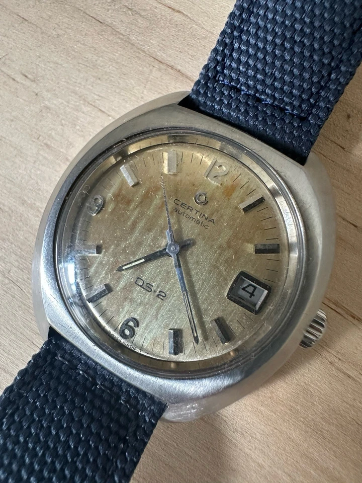 Certina DS-2 Automatik Armbanduhr Datum Edelstahl silber Blau Textil ZB beige - Bild 1 von 4