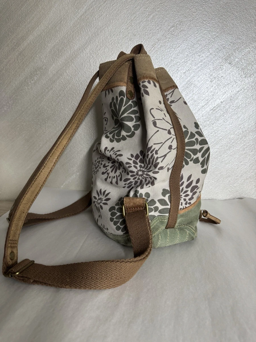 Lucky Brand Women Floral Print Cotton/Suede/Leather Backpack Shoulder Bucket Bag Floral Suede Leather Bucket Bag: Vintage Style Crossbody  main image 4