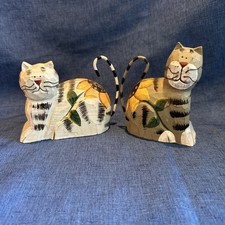 Lot Of 2 Painted Wooden Cats With Sunflowers On Their Bums