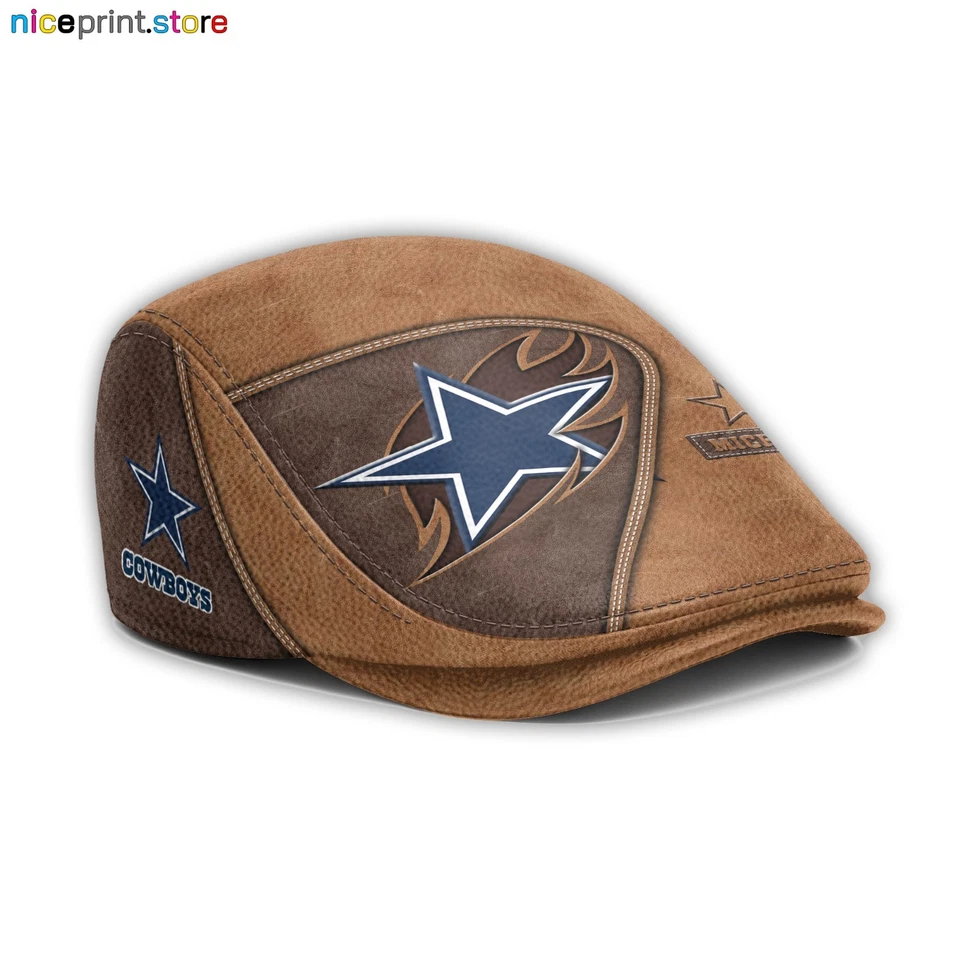 Leather Cap Dallas Team Cowboys Jeff Cap NFL Newsboy Cap Golf Cap NFL Flat Cap - Image 2 of 4