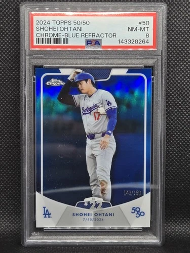 2024 TOPPS CHROME 50/50 SHOHEI OHTANI #50 BLUE REFRACTOR /150 SB 22 PSA 8