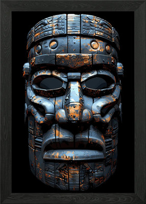 Indigene Tiki Maske dunkel gerahmt Wandbild Poster Leinwanddruck Bild
