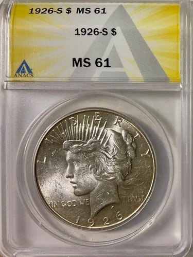 1926 S PEACE DOLLAR USA MS61 ANACS GRADED lustrous coin nice strike