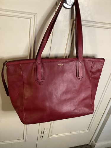 FOSSIL SYDNEY Leather Shopper Tote Shoulder Bag Handbag Purse Red