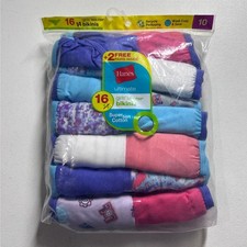 Hanes Ultimate Girls Tagless Cotton Bikini Underwear 16 Pack Size 10 NEW
