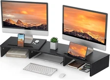 LORYERGO Dual Monitor Stand for 2 Monitors, Desk Riser with Storage, Computer St