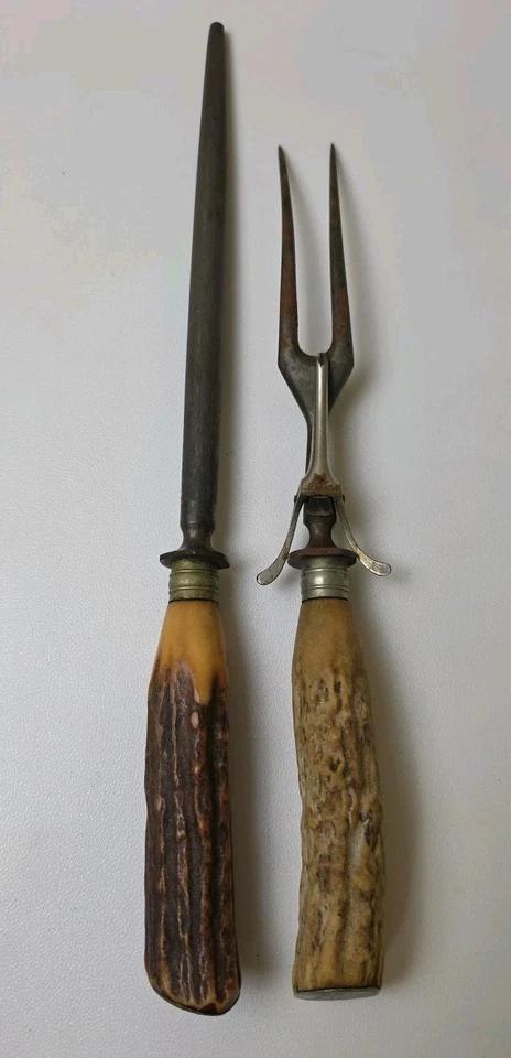 Solingen Alemania Afilador Acero Cuerno de Ciervo Cuerno Mango 13" y Horquilla 11" JBM Foto 4 de 4