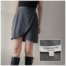 Emerson Fry Gray Preppy Minimalist Wrap Quiet Luxury Women's Mini Skirt