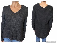 Helmut Lang Sweater Black V Neck Chunky Knit Hi Lo Hem Wool Alpaca Pullover L