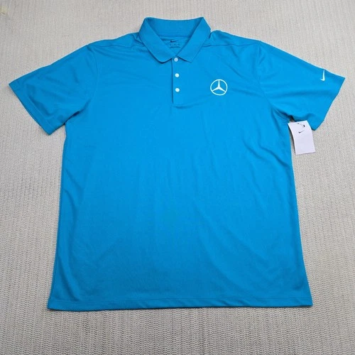 Nike Golf Shirt Men Extra Large Blue Mercedes Benz Logo Embroidered Short Sleeve