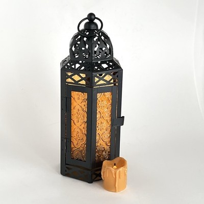 Moroccan Orange Battery Candle Lamp Lantern Home Decor Ramadan Glass & Metal New