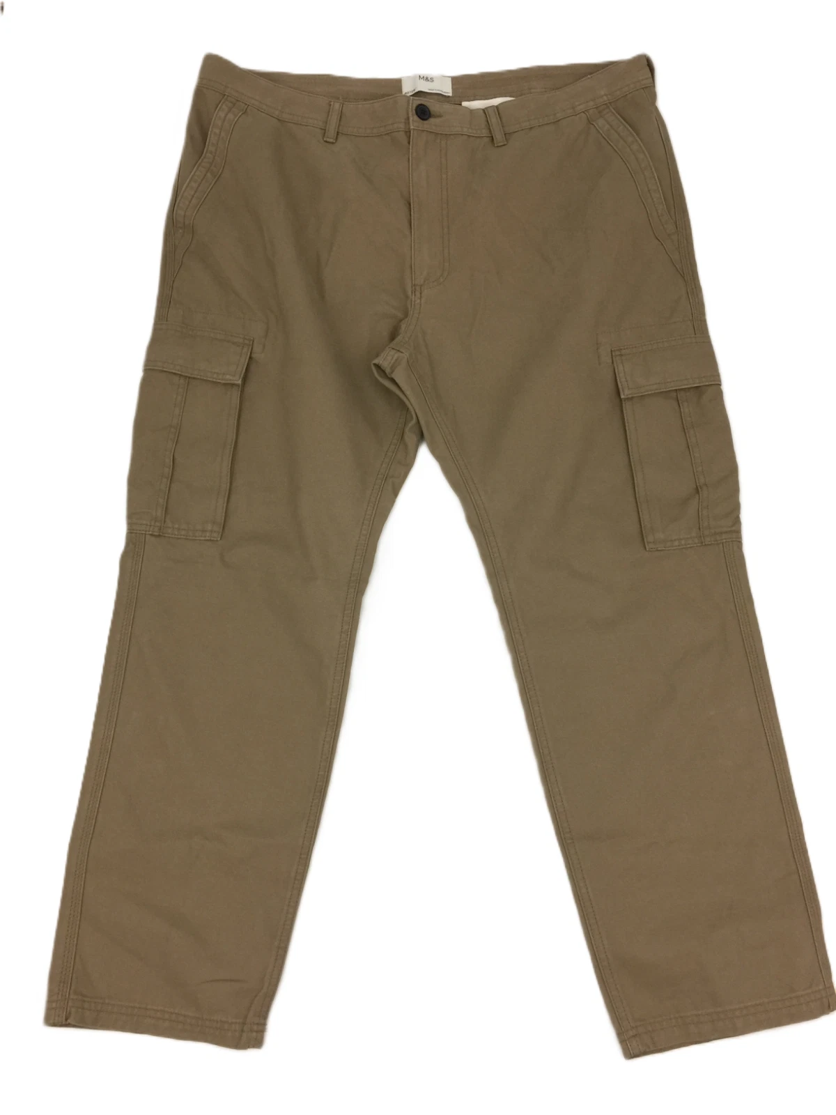 M&S Men's Trousers Stone Brown The Authentic Cargo Pockets Button Zip New F1