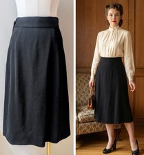 Vintage 40's Original Black Gabardine A-Line WWII Skirt S