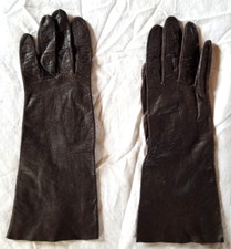 VTG Aris of Paris France Real Kid Leather Long Gloves Dark Brown Sz 6 1/2