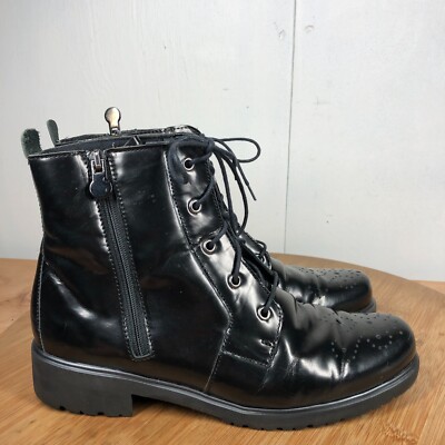 Munro Boots Womens 9 M Sarah Shoe Black Patent Zip Lace Up Up Casual Career