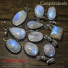10 Pcs Lot Rainbow Moonstone Pendant 925 Sterling Silver Plated Pendants Lots