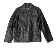 EDDIE BAUER Black Distressed Full Zip Leather Jacket Mens Size Lg