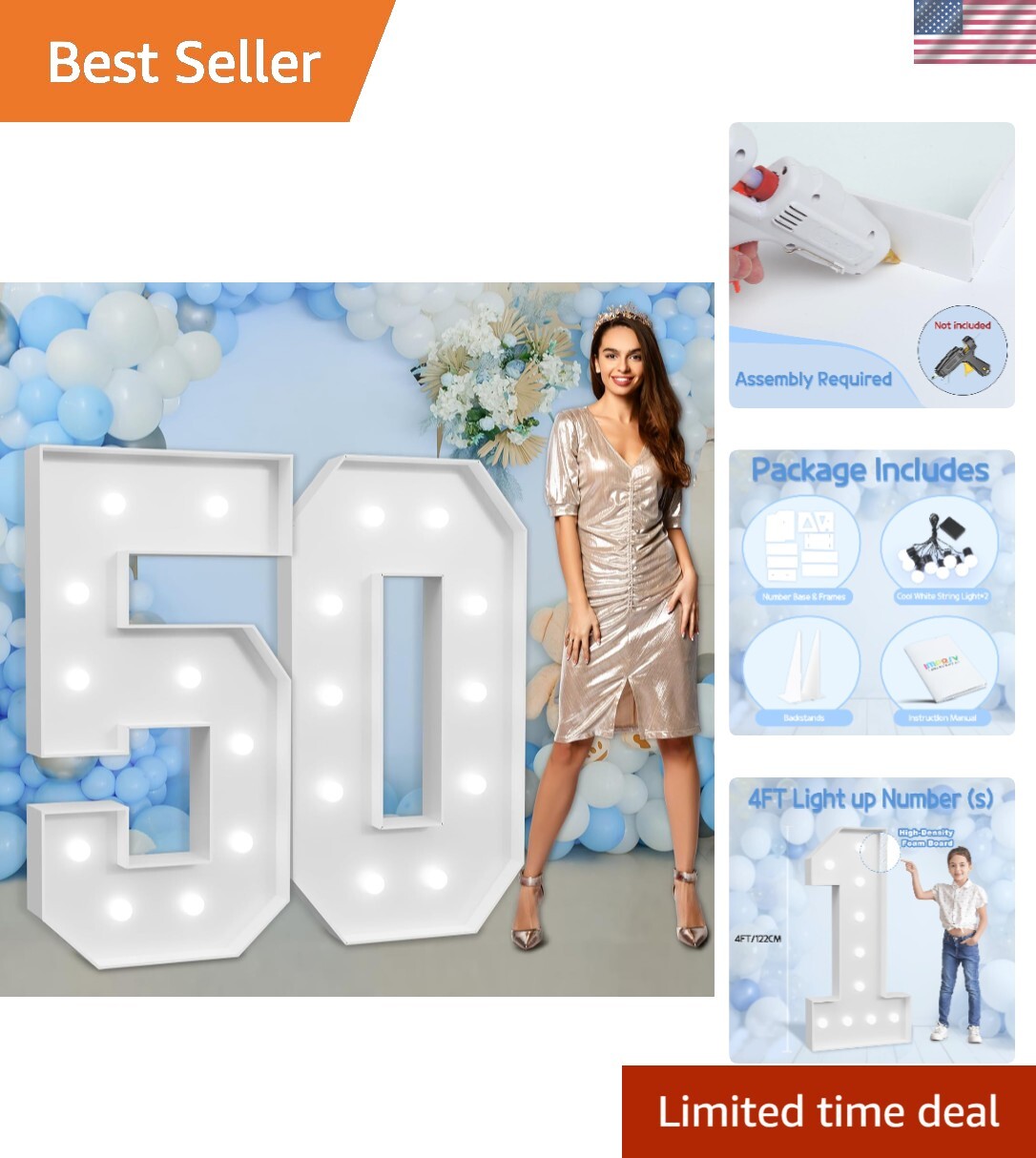 Marquee Numbers Large 50th-Birthday Decorations: 4ft Light Up Number Party De...