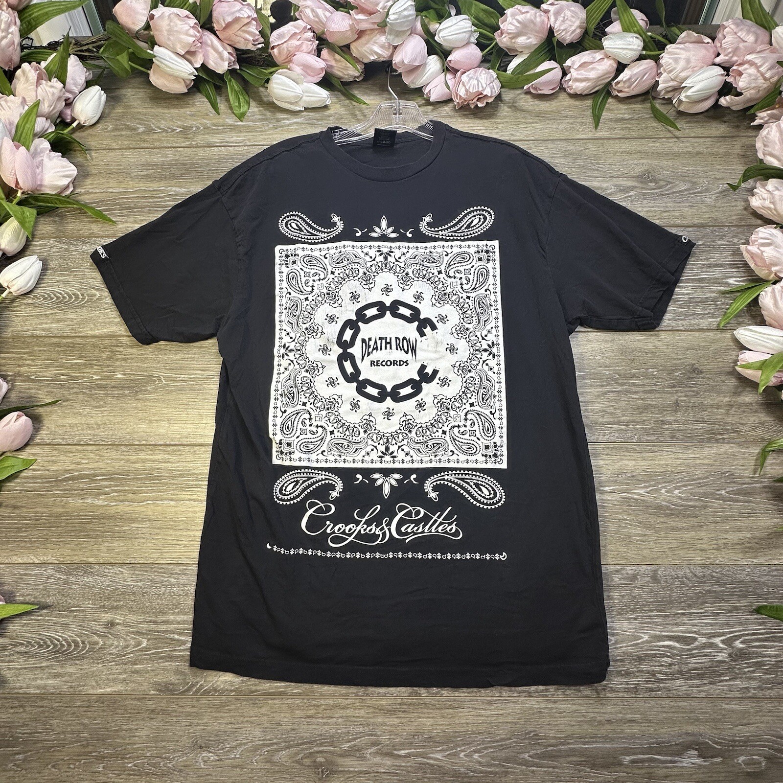 FILA T shirt da uomo vintage Crooks & Castles Death Row taglia large nera da uomo