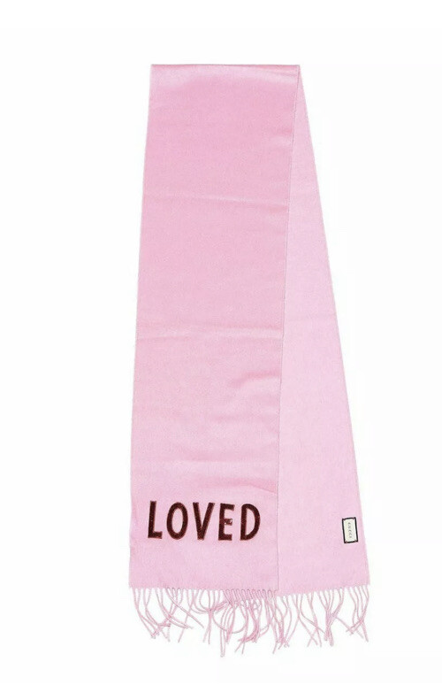 NEW Gucci Women's Rectangular  Love Pink Sequin Cashmere Designer Fringe Scarf