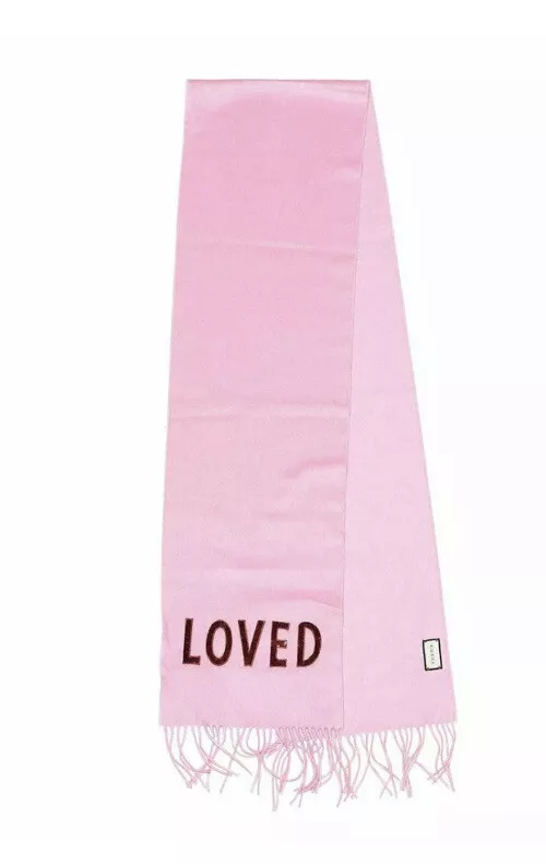 NEUF écharpe frange créatrice Gucci rectangulaire amour rose paillettes cachemire