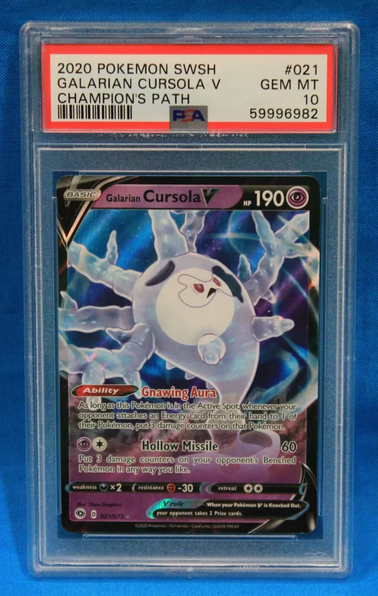 2020 POKEMON SWSH CHAMPION'S PATH #021 GALARIAN CURSOLA V PSA 10