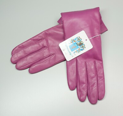 NWT Portolano Italy Bouganville Pink Leather Gloves Cashmere Lined Size 7